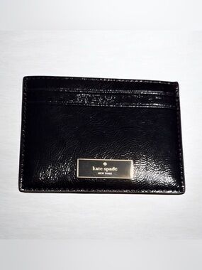 Kate Spade Black Patent Leather Card & Key Holder with Gold Plaque